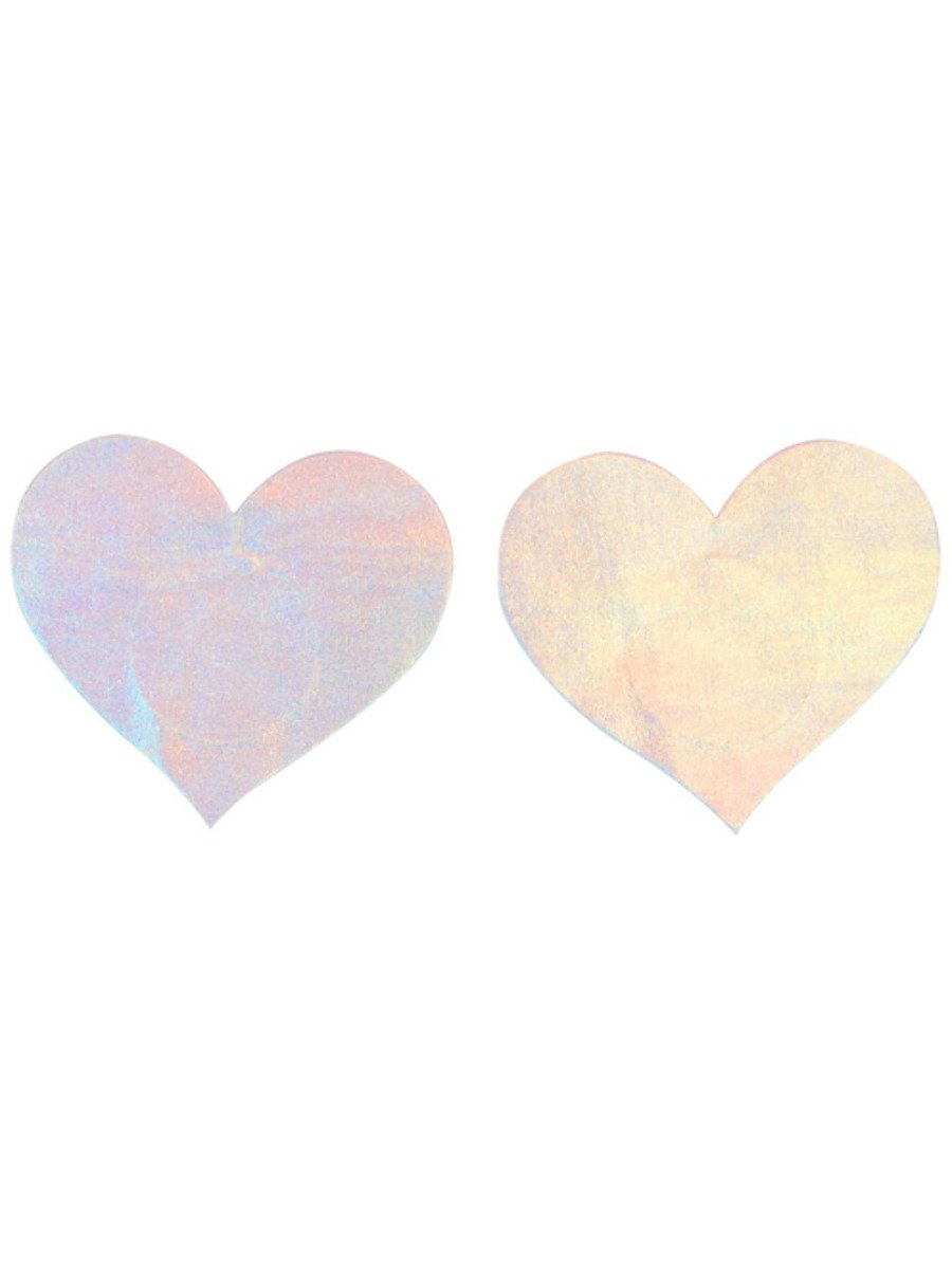 Fever Irridescent Heart Nipple Pasties, Silver