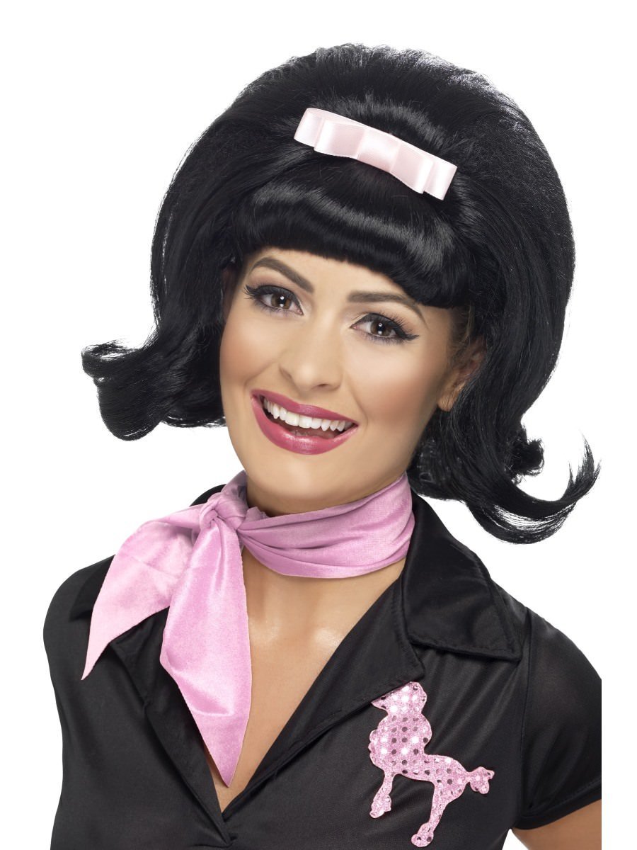 50s Flicked Beehive Bob, Black