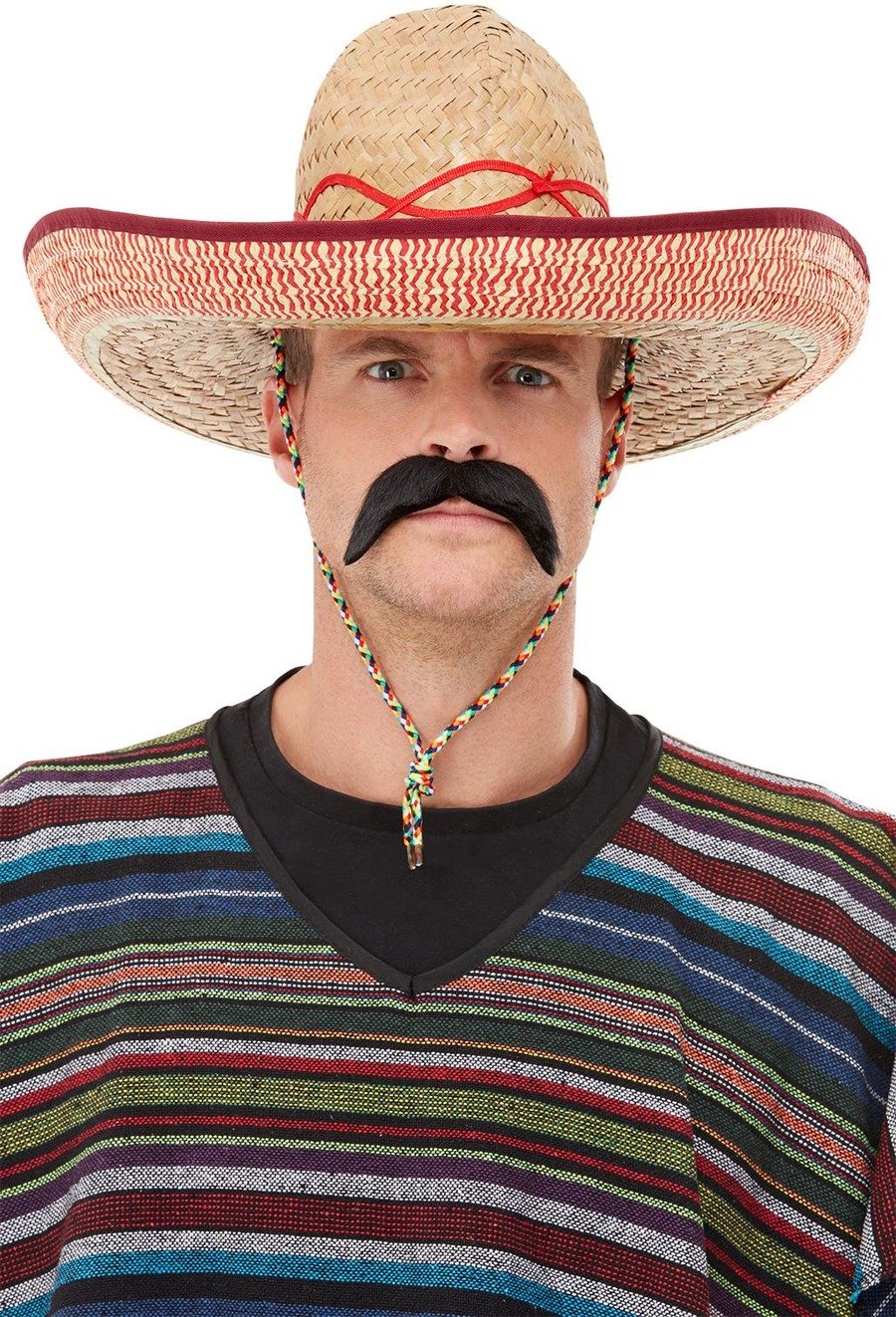 Mexican Sombrero Straw Hat Spanish Bandit Poncho Cowboy Wild Western Fancy  Dress