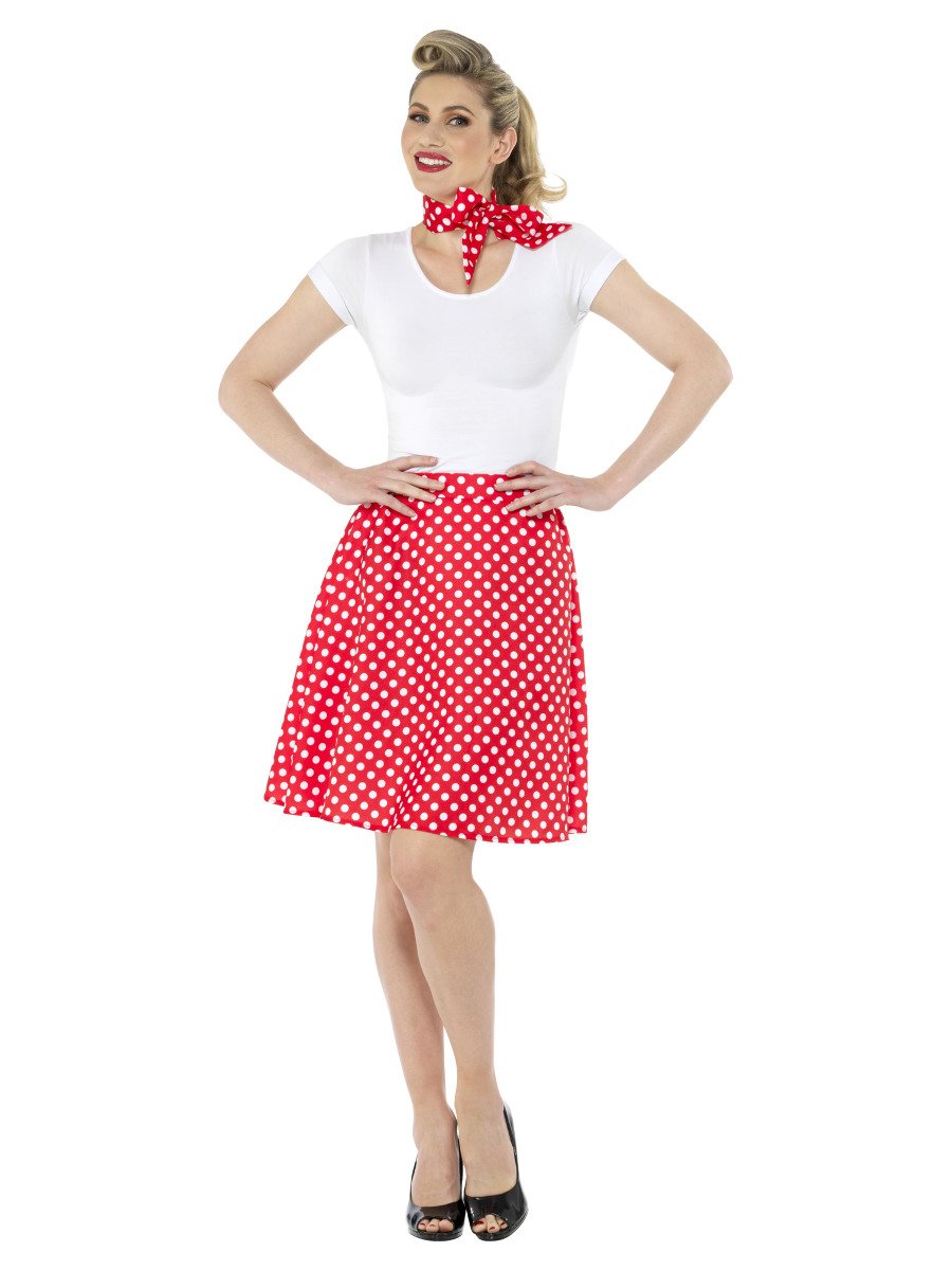 Adults Red 50s Polka Dot Skirt