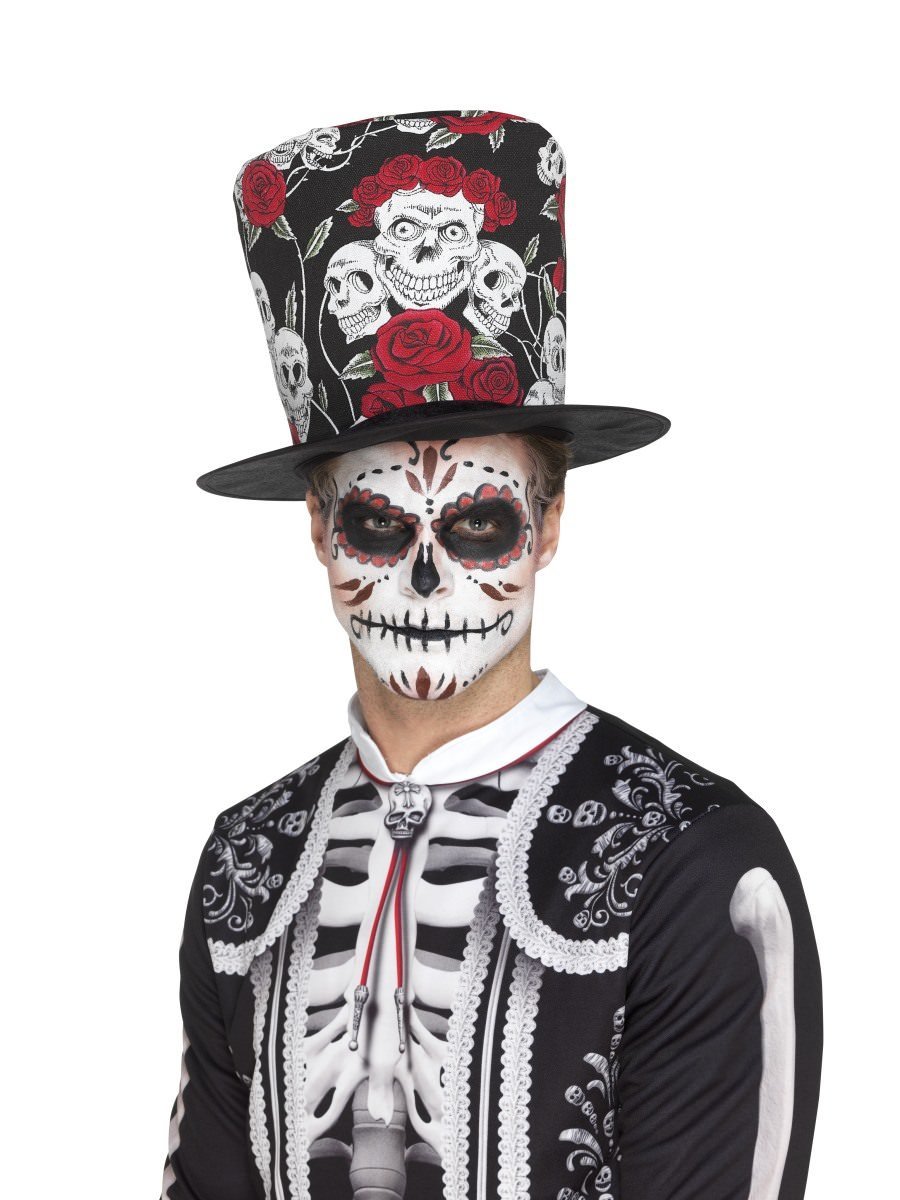 Day of the Dead Skull & Rose Top Hat