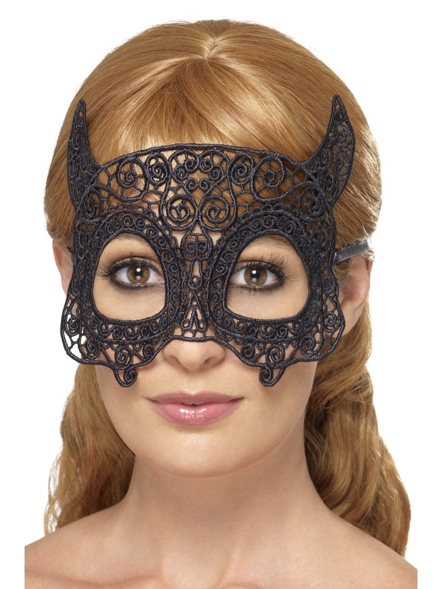 Embroidered Lace Filigree Devil Eyemask, Black