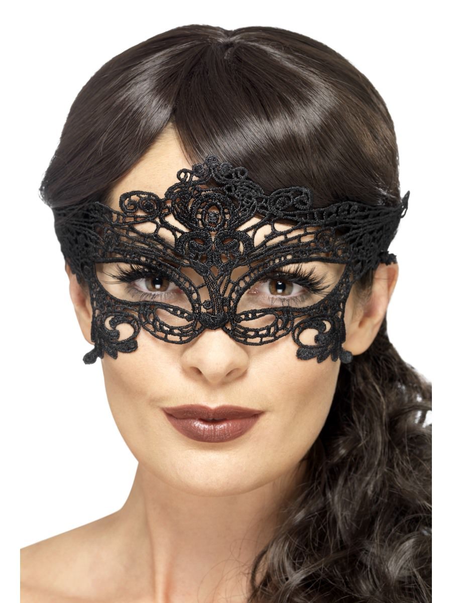 Embroidered Lace Filigree Heart Eyemask, Black Alternative View 1.jpg