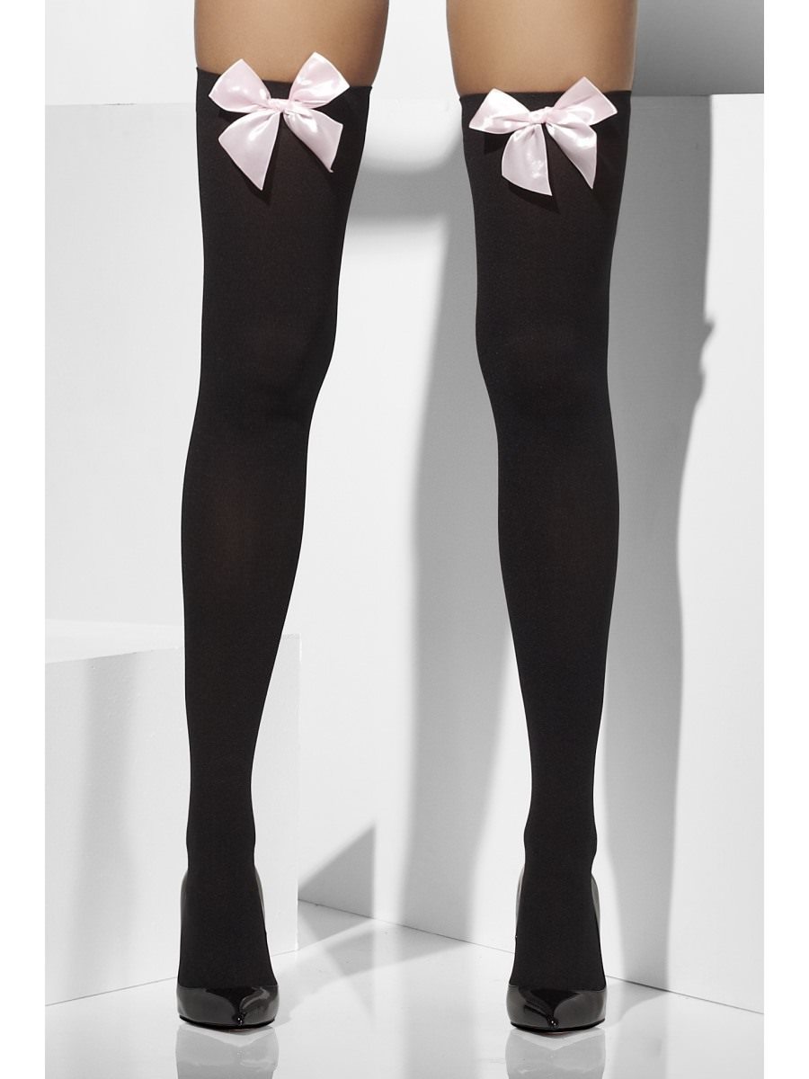 Opaque Hold-Ups, Black, with Pink Bows Alternative View 1.jpg