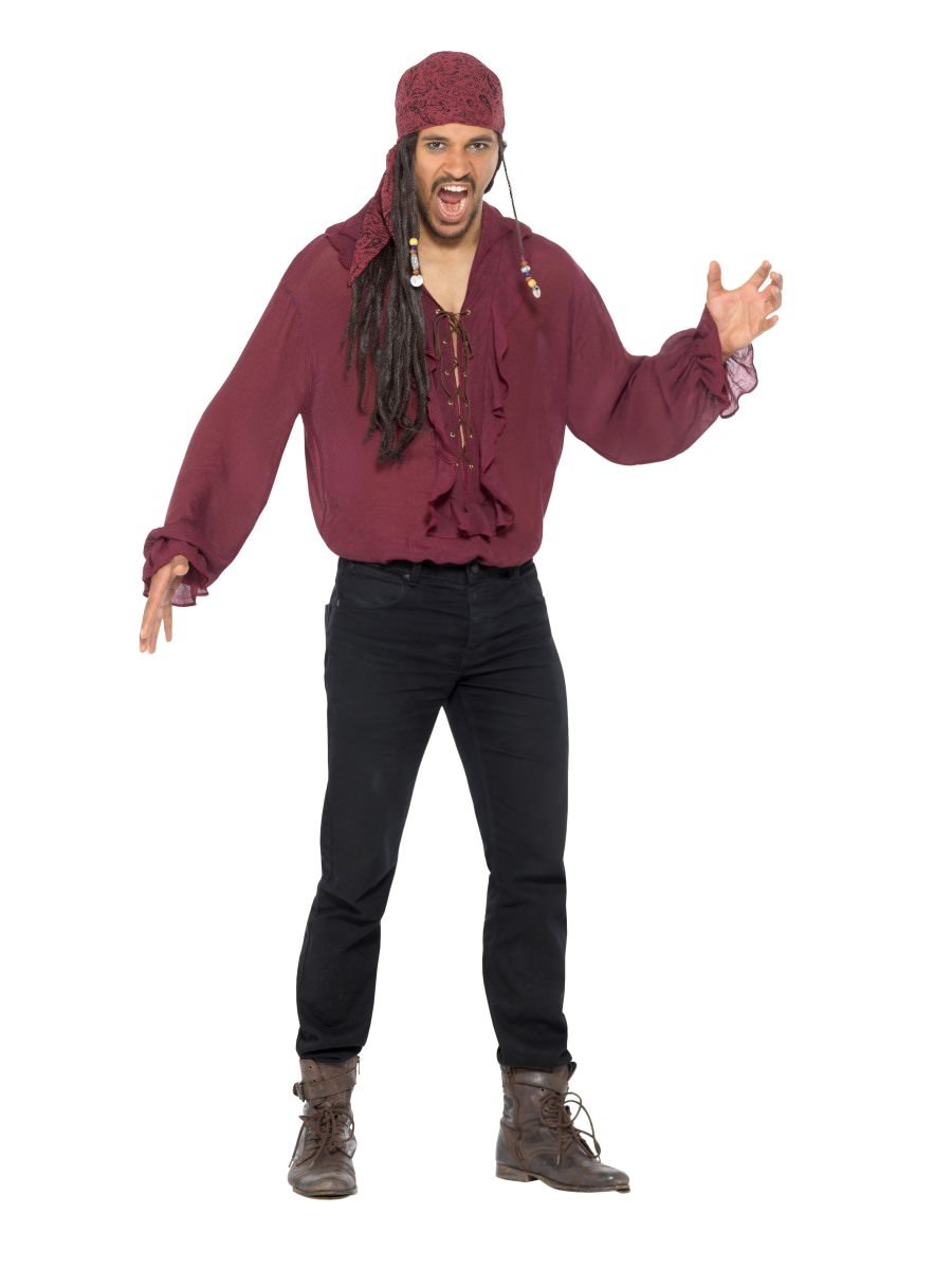 Pirate Shirt, Dark Red, with Lace Up Front