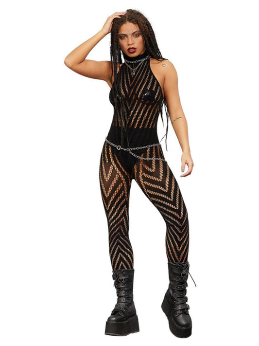 Fever Sleeveless V Striped Bodystocking