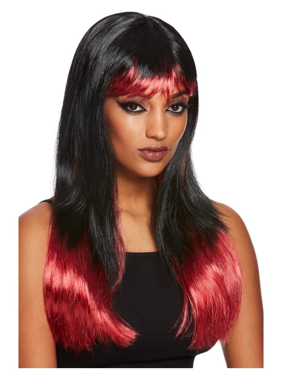 Bleeding Dip Dye Wig, Black & Red