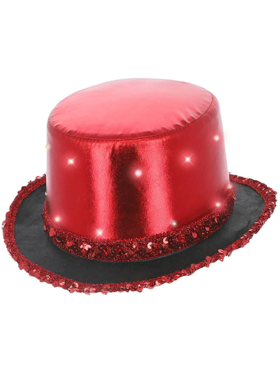 LED Light Up Metallic Top Hat, Red