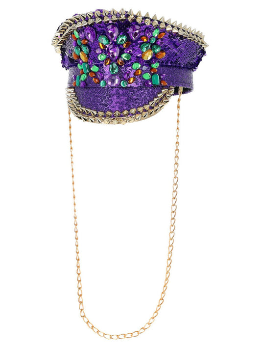 Fever Deluxe Sequin Studded Captains Hat, Purple