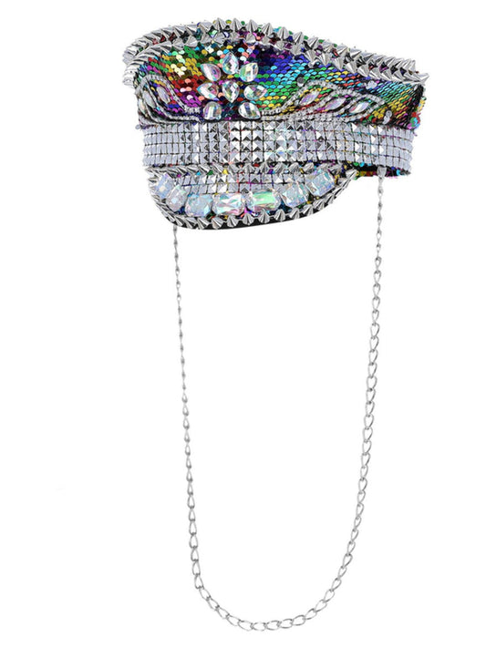 Fever Deluxe Sequin Studded Captains Hat, Rainbow