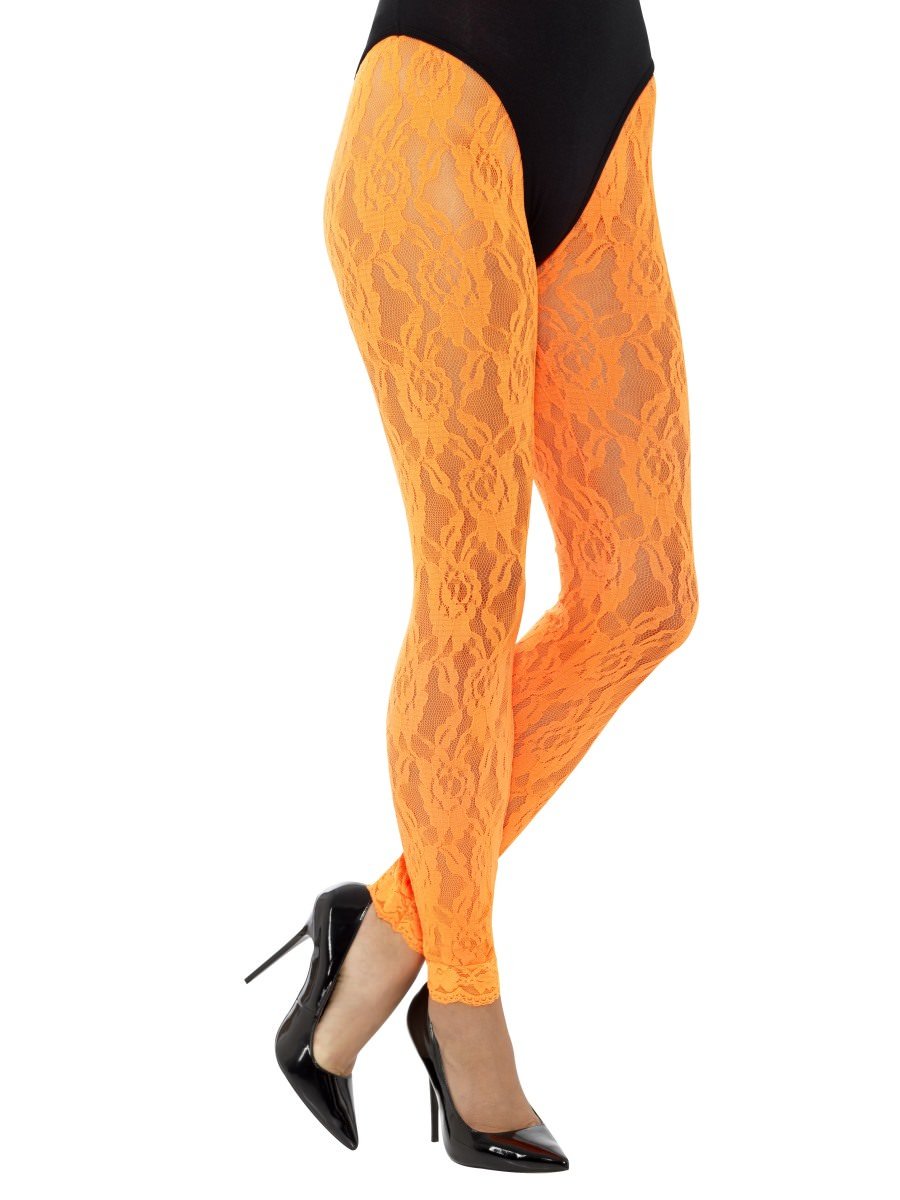 80s Lace Leggings, Neon Orange