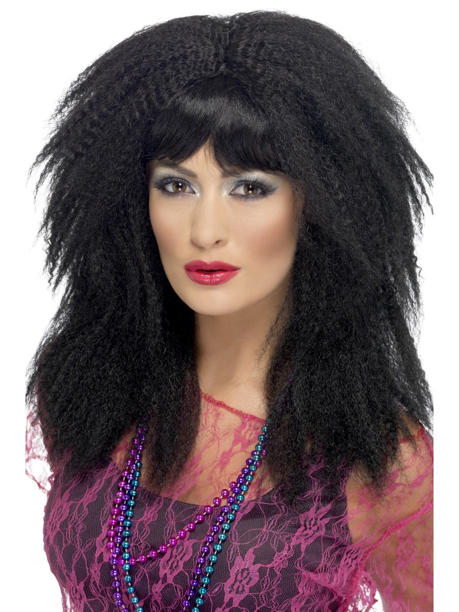 80s Trademark Crimp Wig, Black