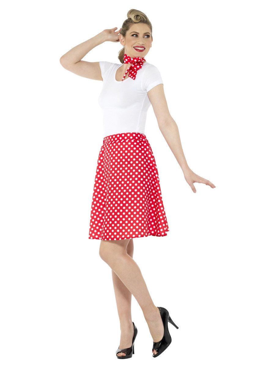 Adults Red 50s Polka Dot Skirt