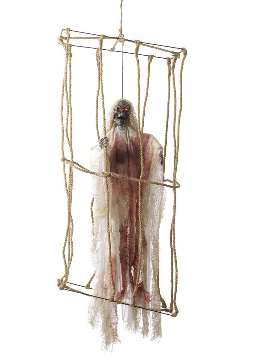 Animated Hanging Caged Skeleton Decoration