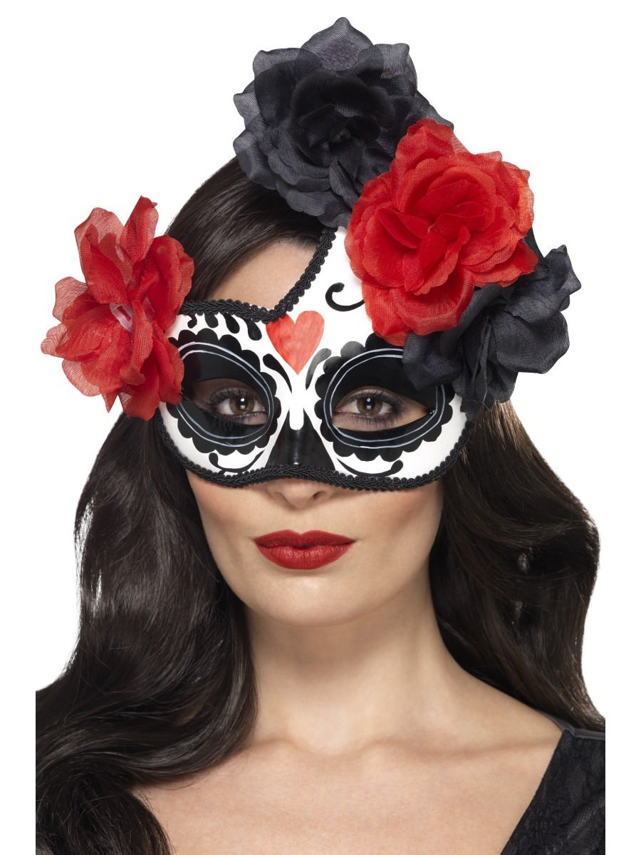 Day of the Dead Crescent Eyemask, Red & Black