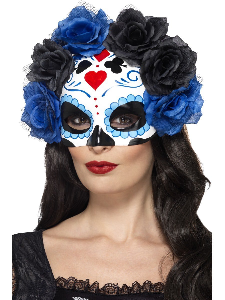 Day of the Dead Eyemask, Blue, with Roses