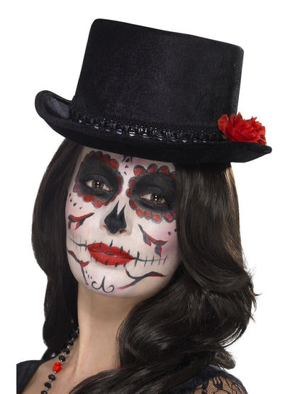 Day of the Dead Top Hat, Black, with Roses