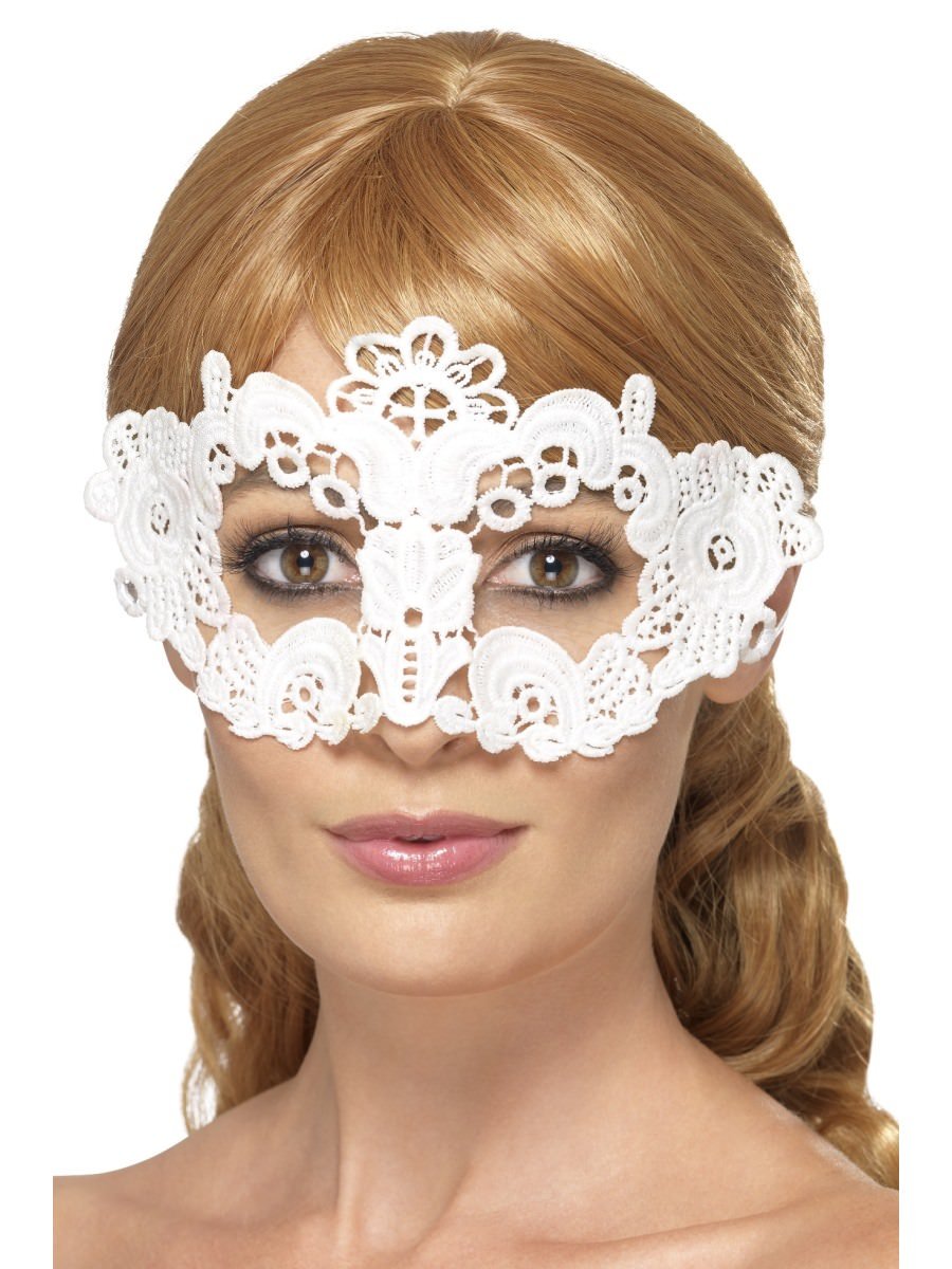 Embroidered Lace Filigree Floral Eyemask, White