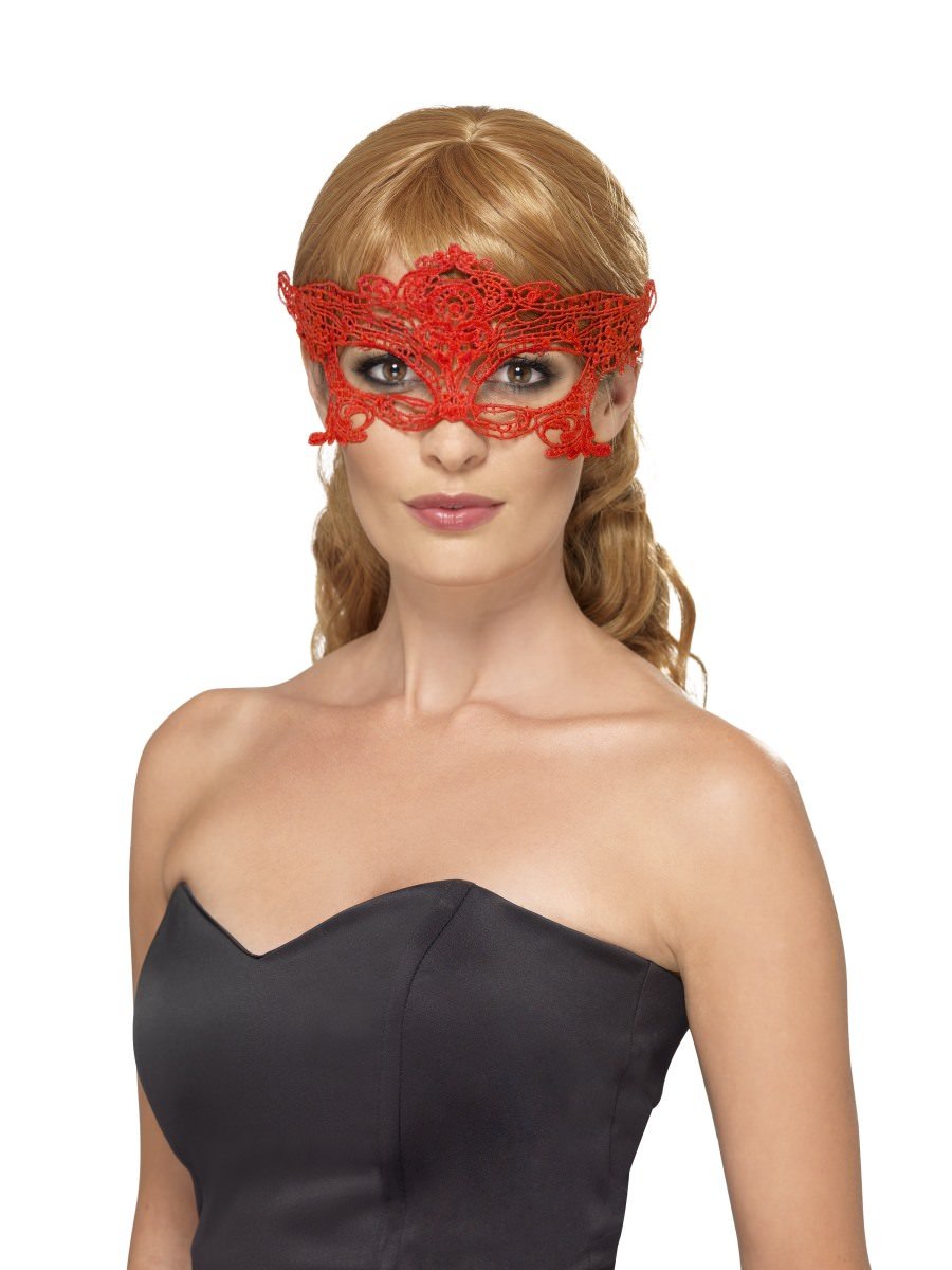 Embroidered Lace Filigree Heart Eyemask, Red