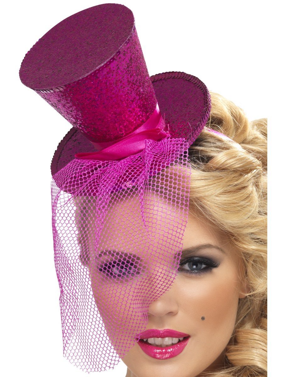 Fever Mini Top Hat on Headband, Hot Pink