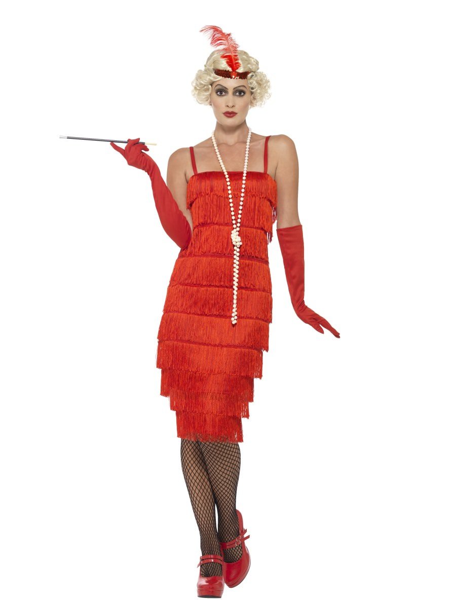 Flapper Costume, Red, with Long Dress