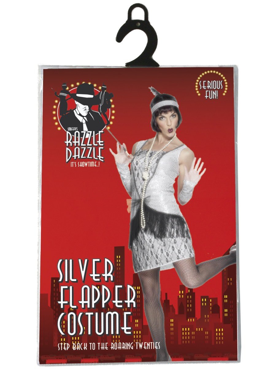 Silver Flapper Womens Costume Dress Roaring 20s 1920s Dazzling