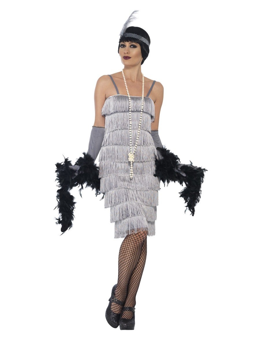 Flapper Costume, Silver, with Long Dress