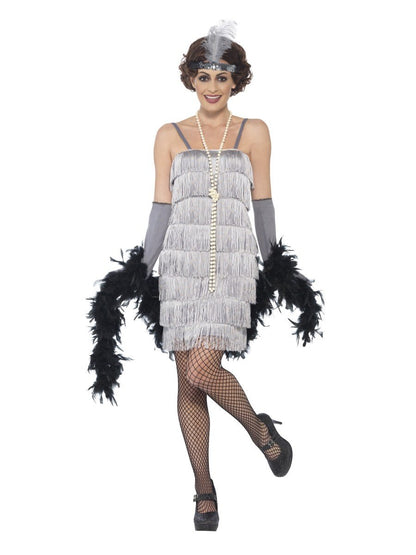 Flapper Costume, Silver, with Short Dress