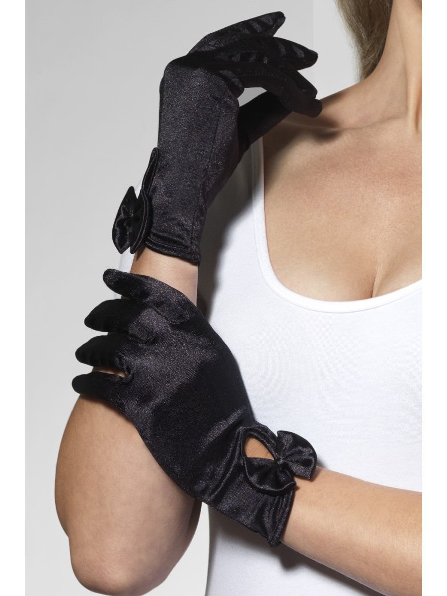 Gloves, Short, Black, with Bow