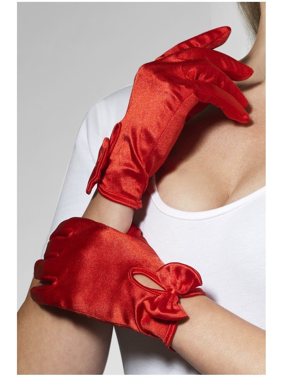 Gloves, Short, Red, with Bow