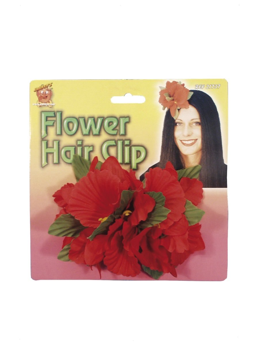 Hawaiian Flower Hair Clip, Red Alternative View 1.jpg