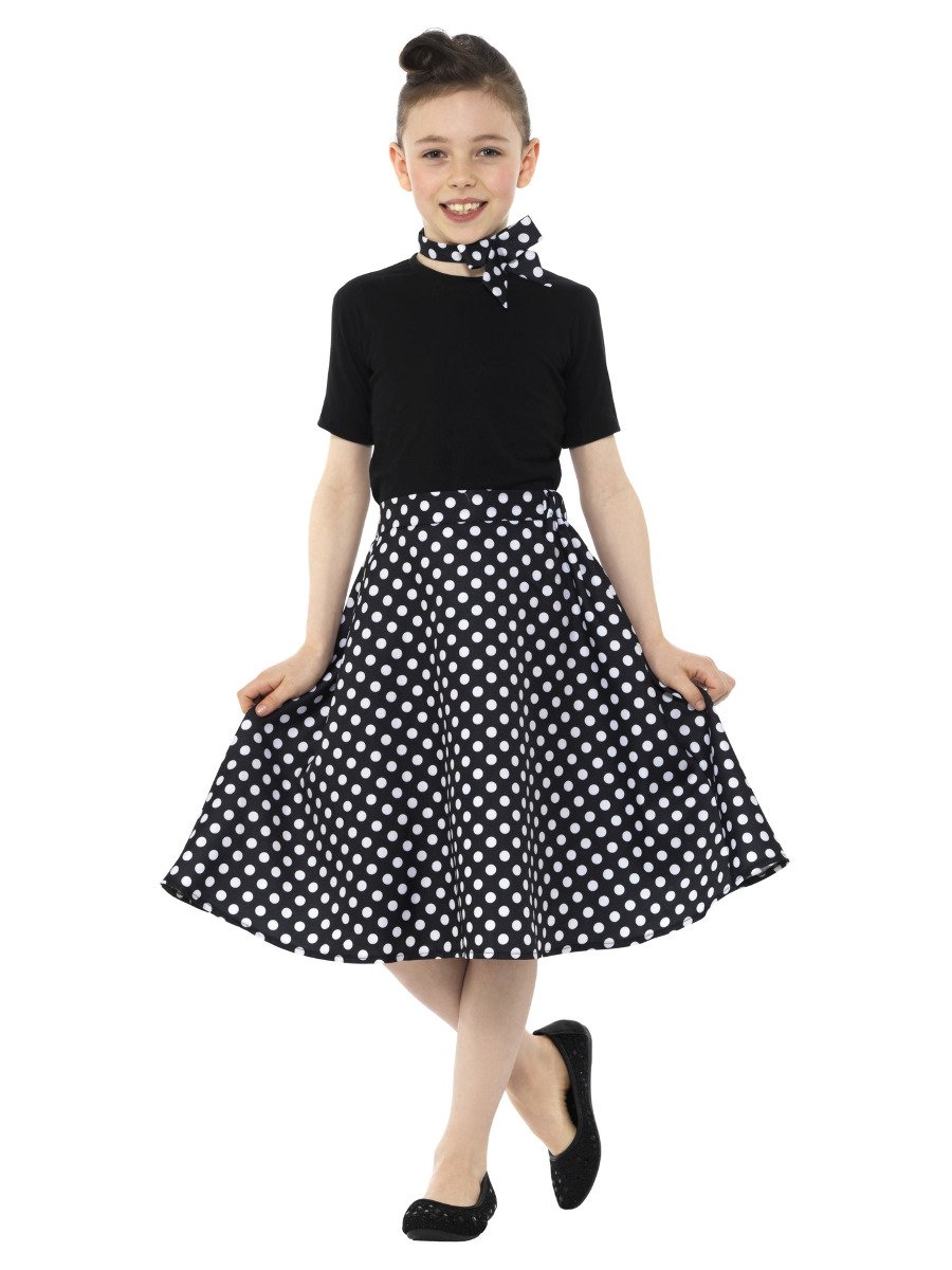 Kids Black 50s Polka Dot Skirt