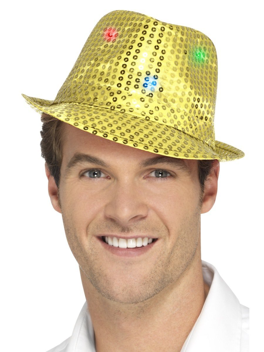 Light Up Sequin Trilby Hat, Gold