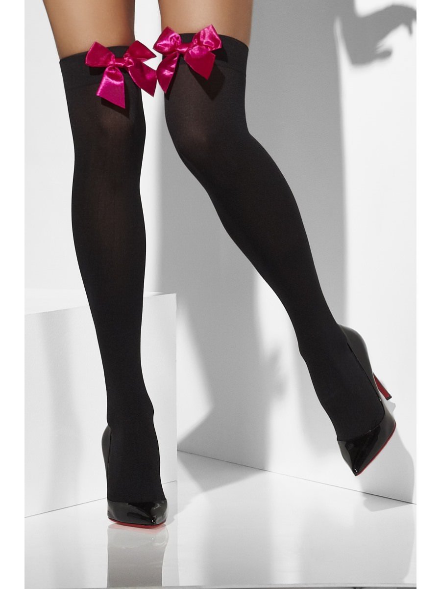 Opaque Hold-Ups, Black, with Fuchsia Bows Alternative View 1.jpg