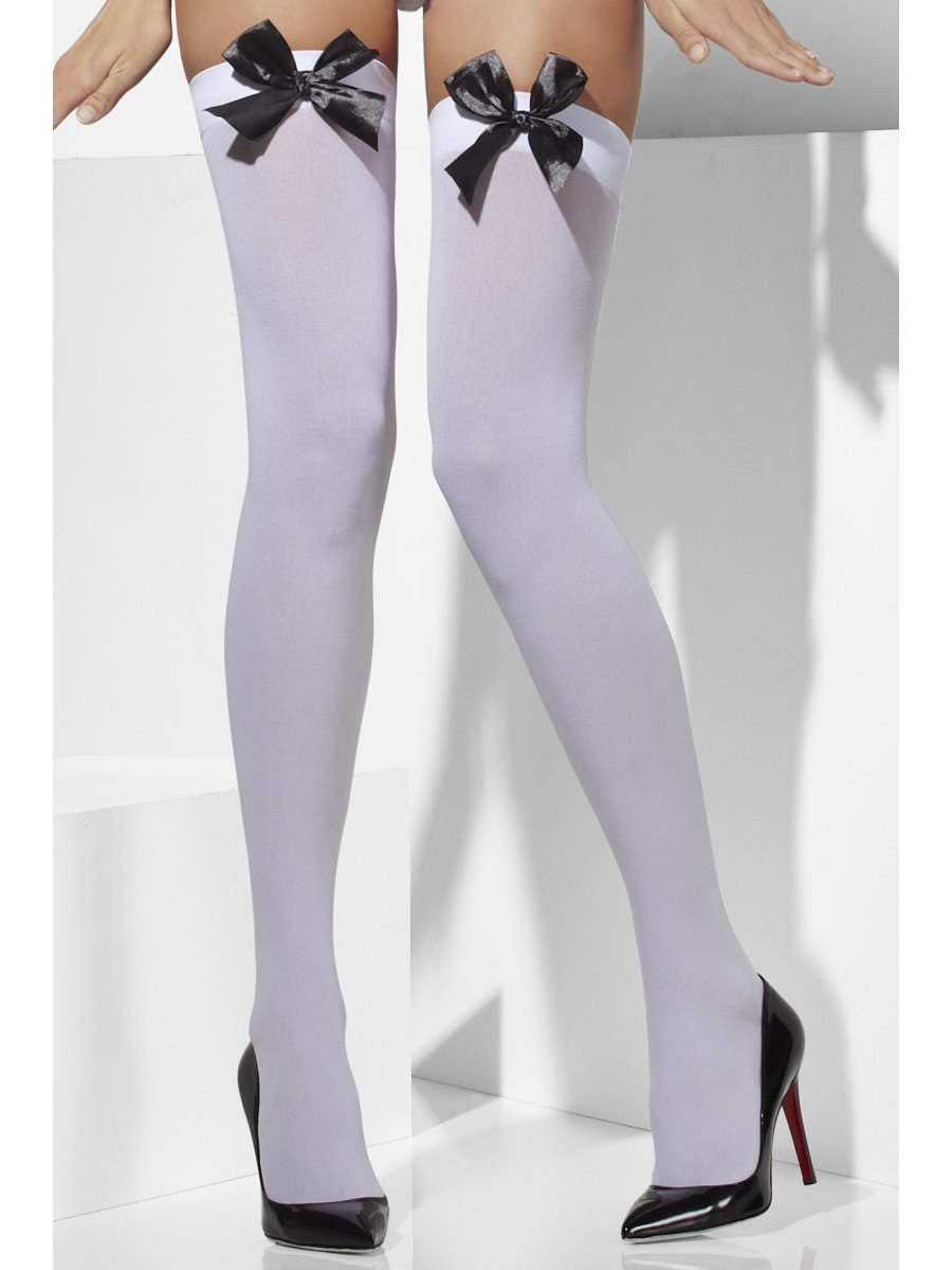 Opaque Hold-Ups, White, with Black Bows Alternative View 1.jpg