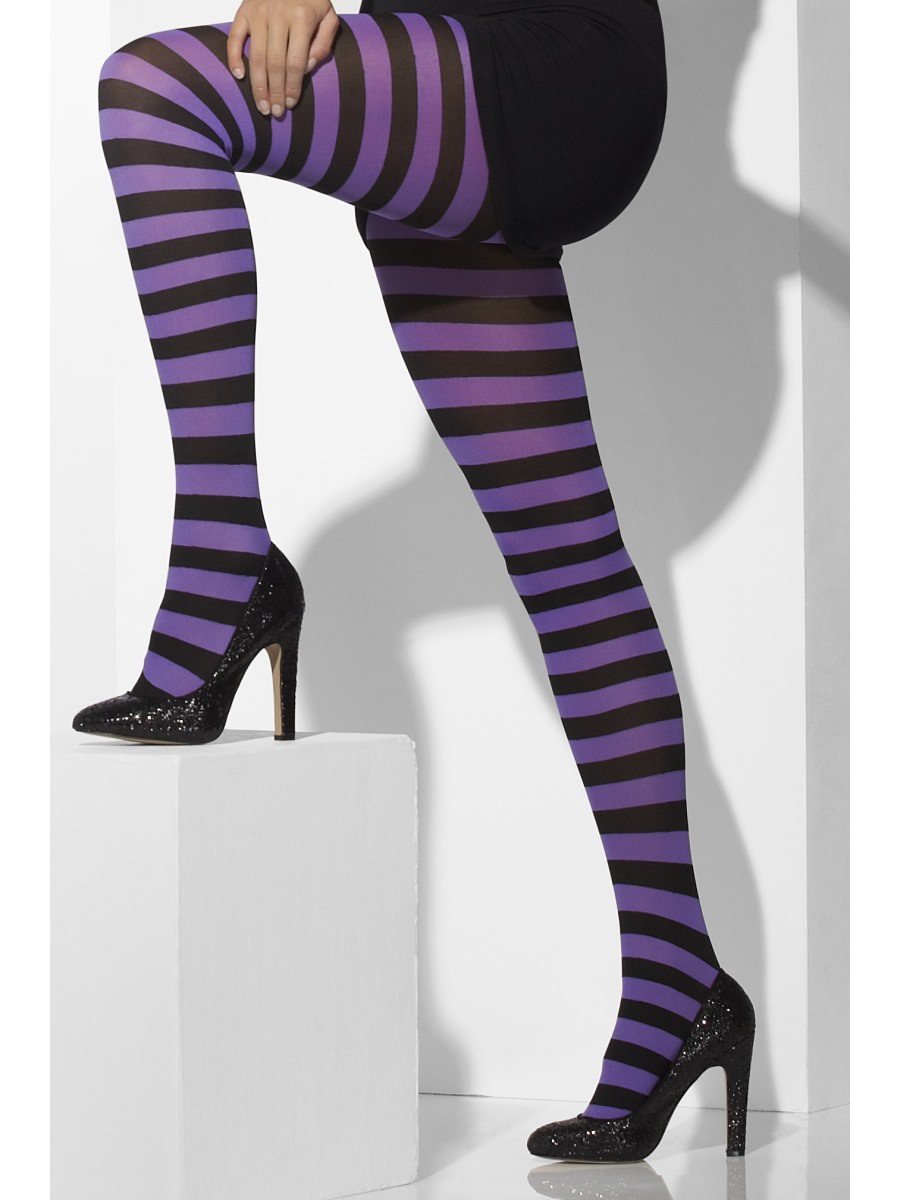 Opaque Tights, Purple & Black, Striped Alternative View 2.jpg