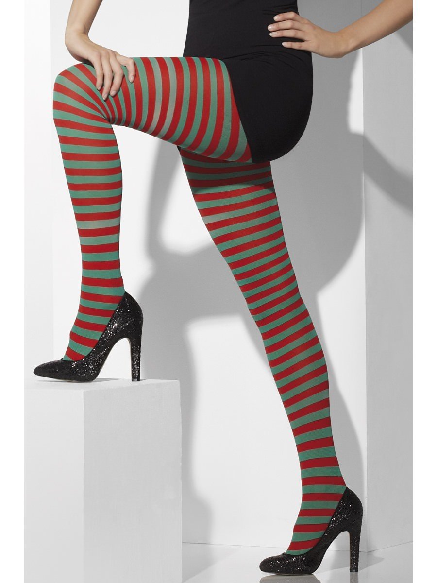 Opaque Tights, Red & Green, Striped Alternative View 1.jpg