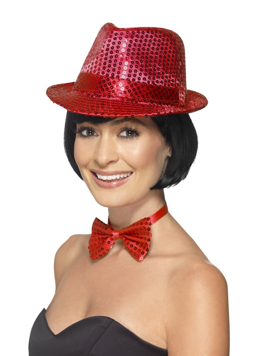 Sequin Trilby Hat, Red