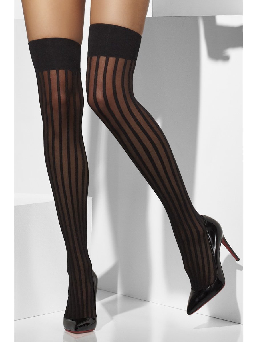 Sheer Hold-Ups, Black, With Vertical Stripes Alternative View 1.jpg