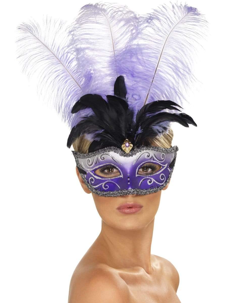 Venetian Colombina Eyemask with Multicolour Plume